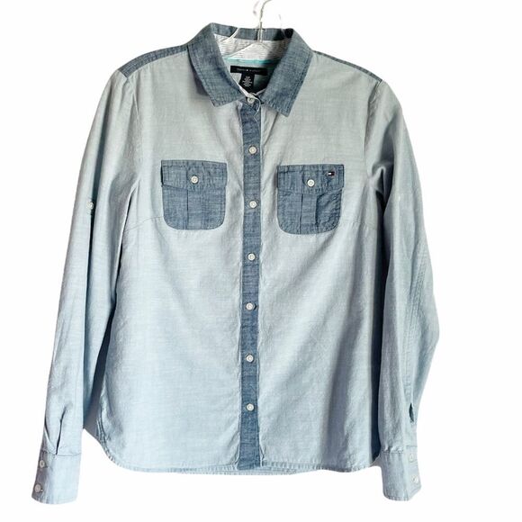 🟢Tommy Hilfiger Blue Cotton Button Down SP - Picture 1 of 8